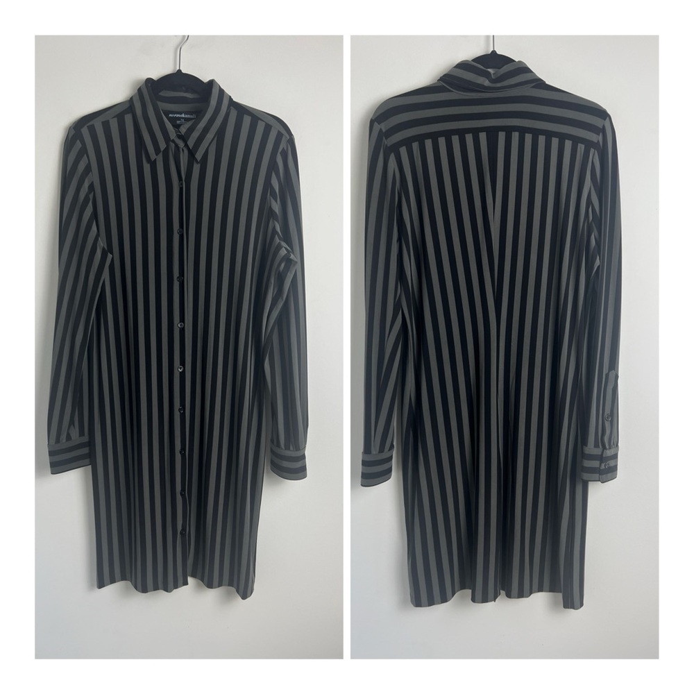 Norma Kamali Black and Gray Striped Long Sleeve Dress